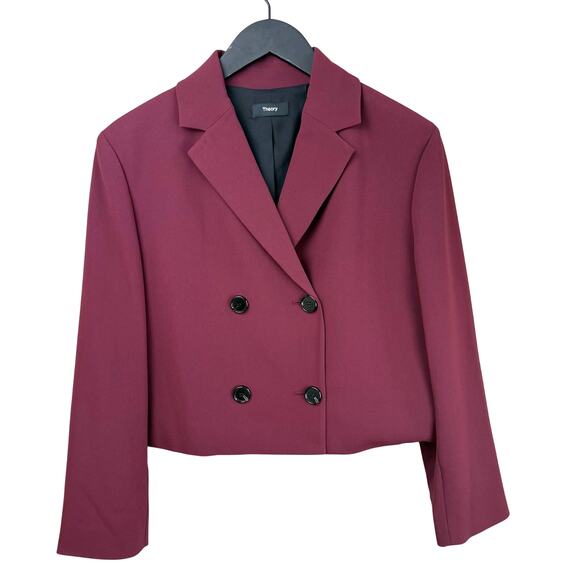 THEORY Admiral Double Breasted Crop Jacket in Grenache - Picture 8 of 14